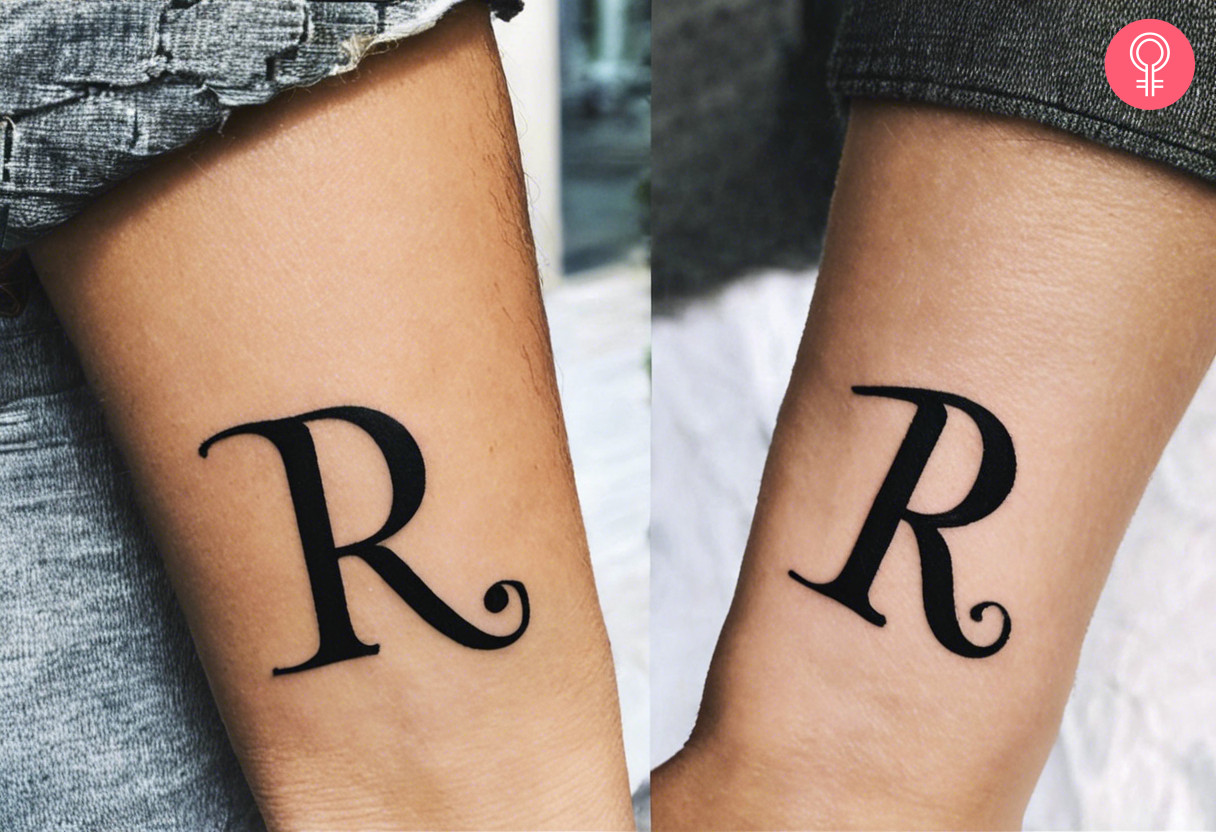 Tattoo mit dem Anfangsbuchstaben „R“ für Paare