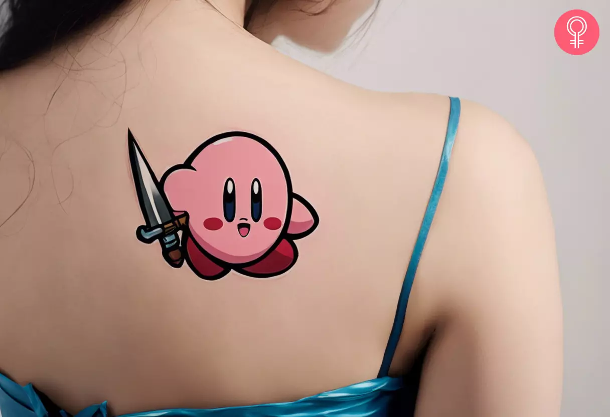 Kirby knife tattoo on a woman’s back