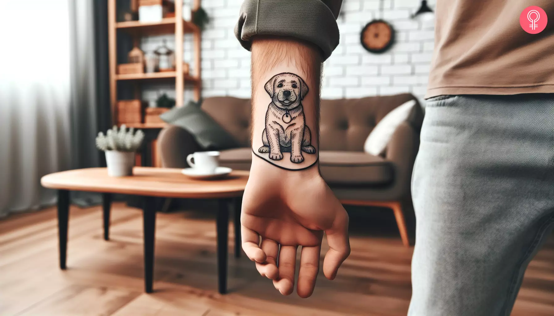 A Labrador outline tattoo on a man’s wrist