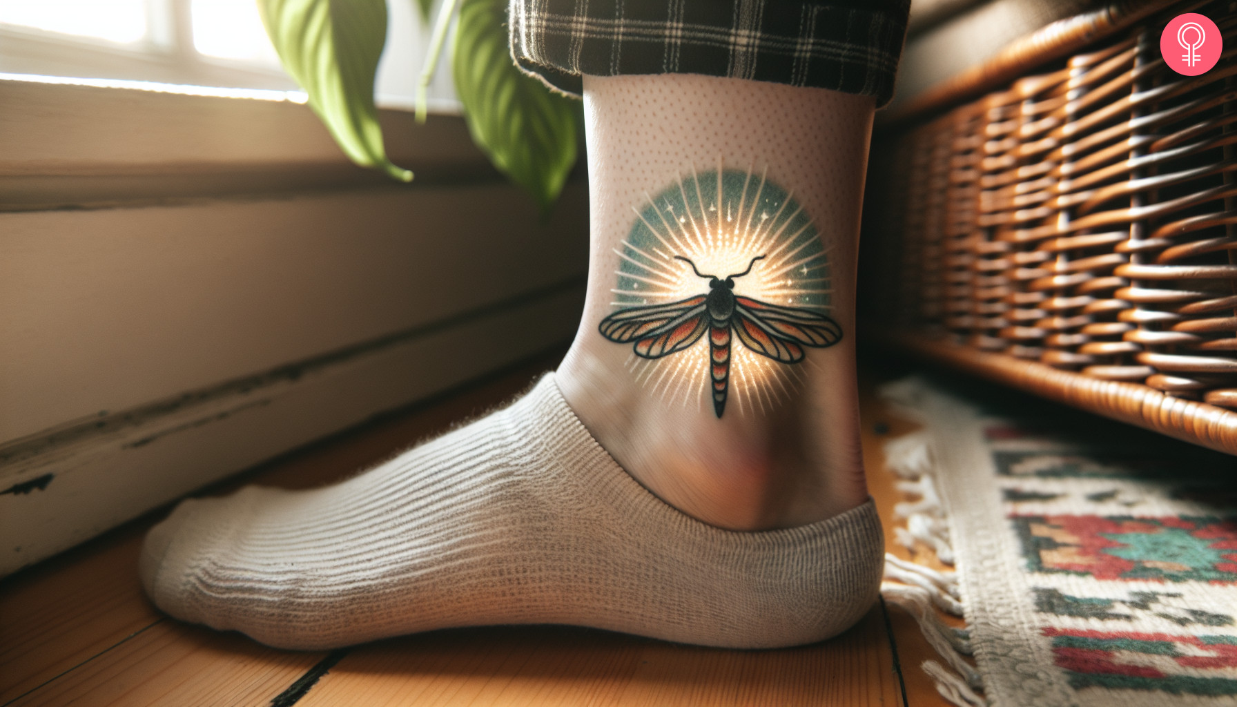 Woman with lightning bug firefly tattoo on her ankle