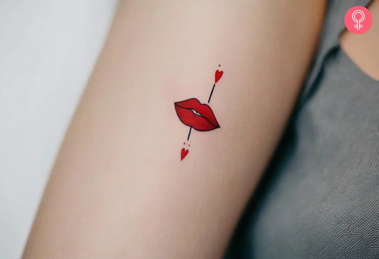 Woman with a lipstick mark tattoo