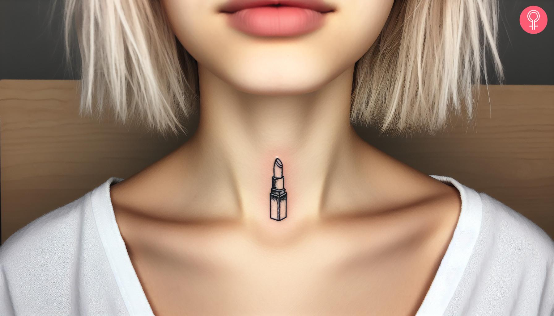 Woman with a lipstick neck tattoo