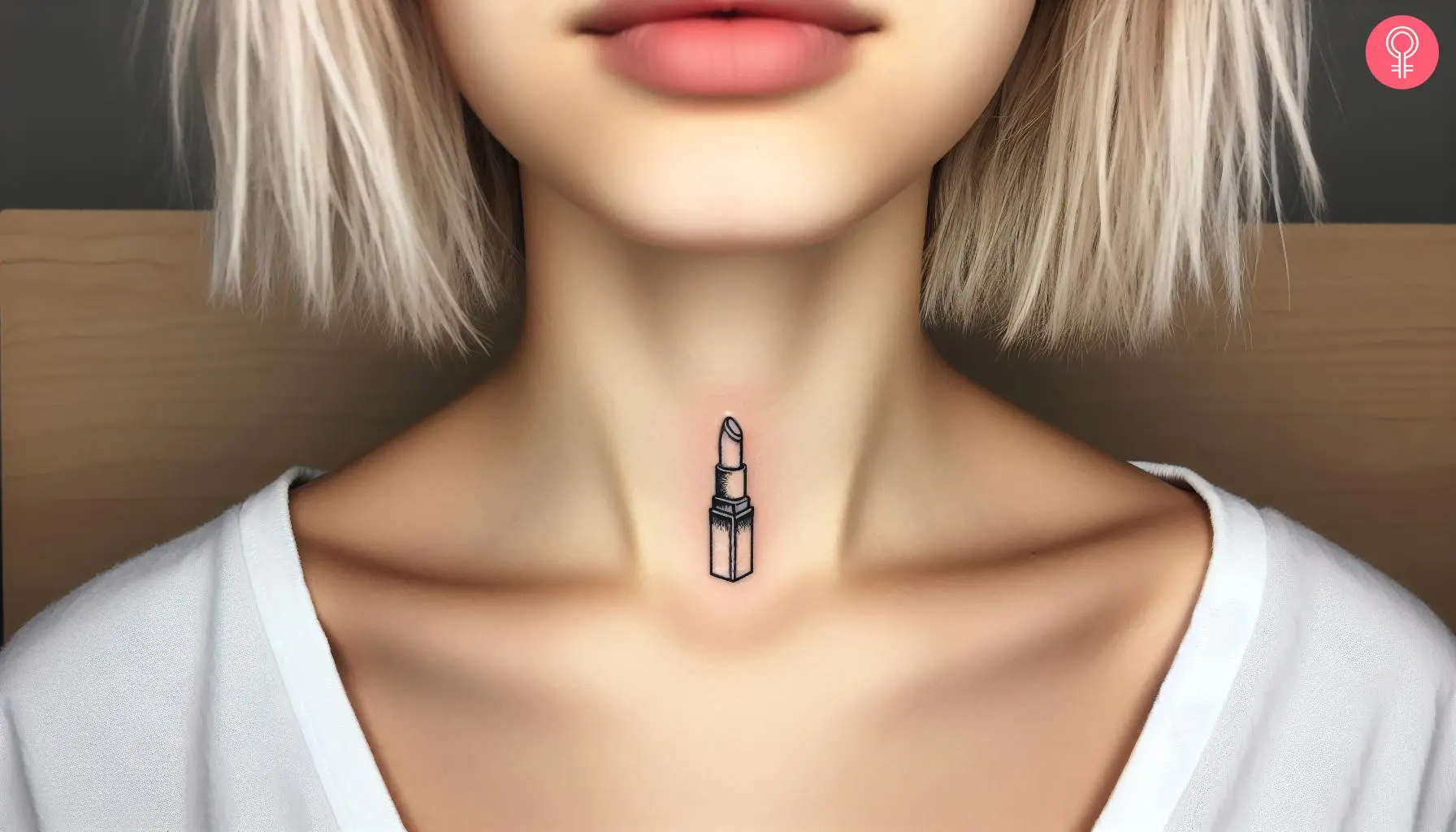 Woman with a lipstick neck tattoo