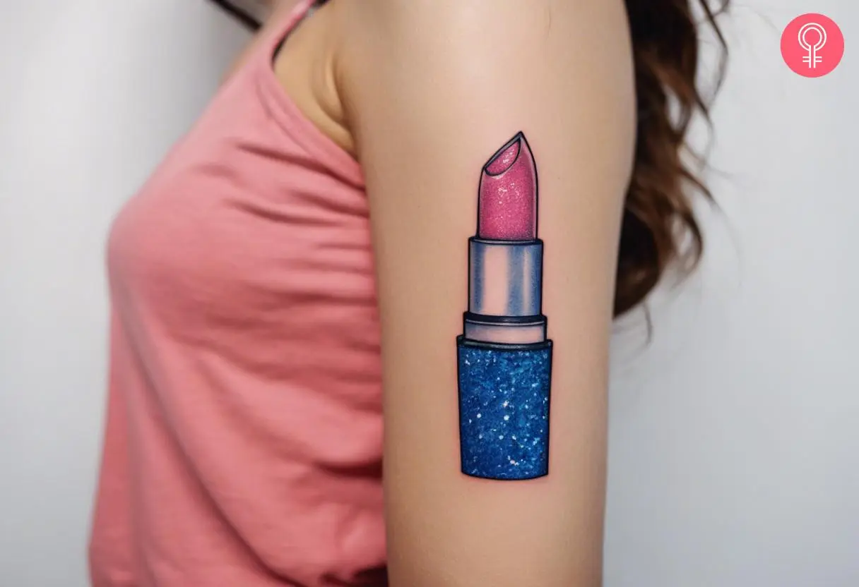 Woman with a lipstick tube tattoo