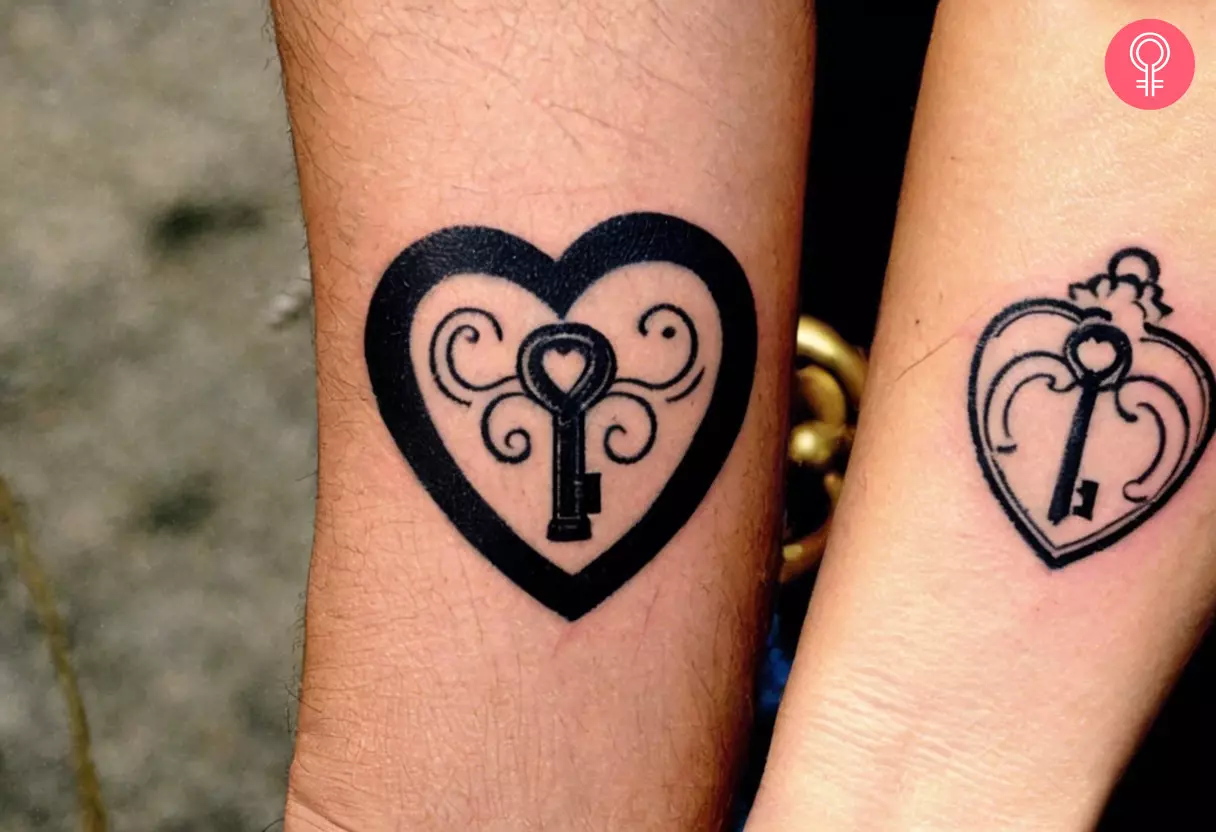 Matching love key tattoos