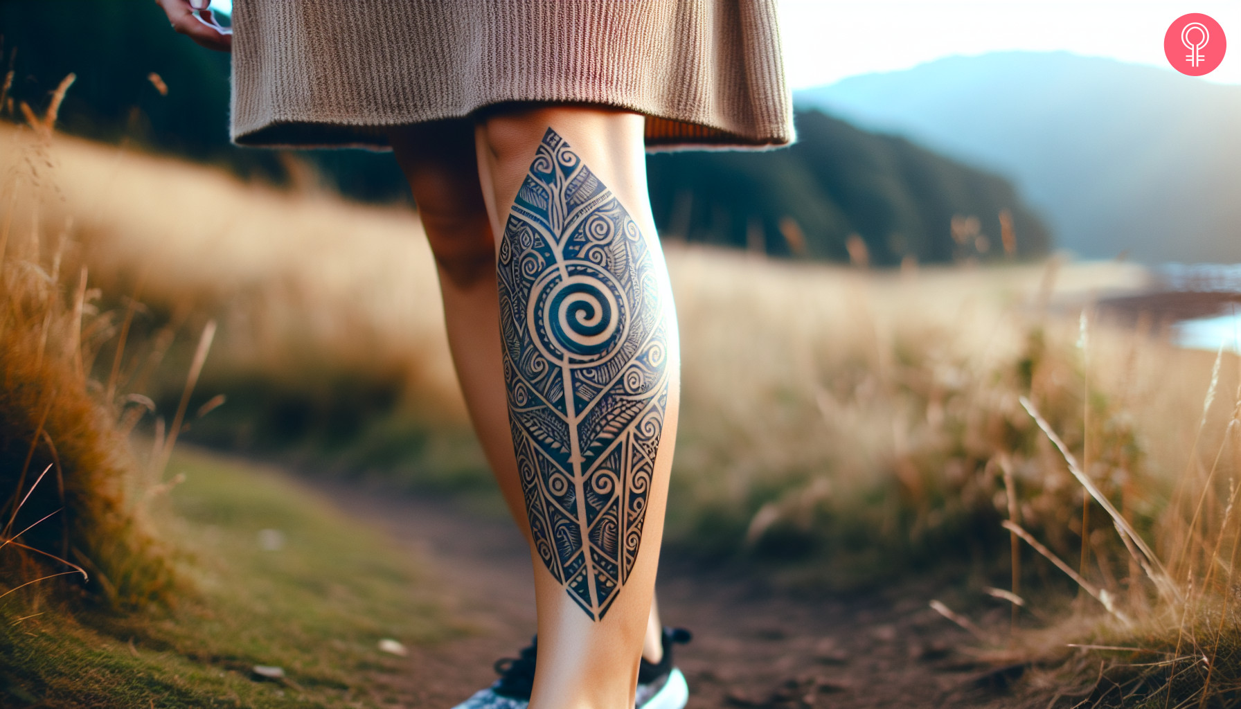 Lower leg maori tattoo on a woman