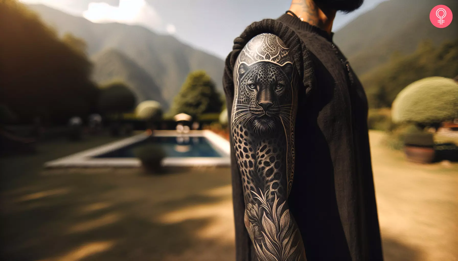 Man with a black leopard full-sleeve tattoo