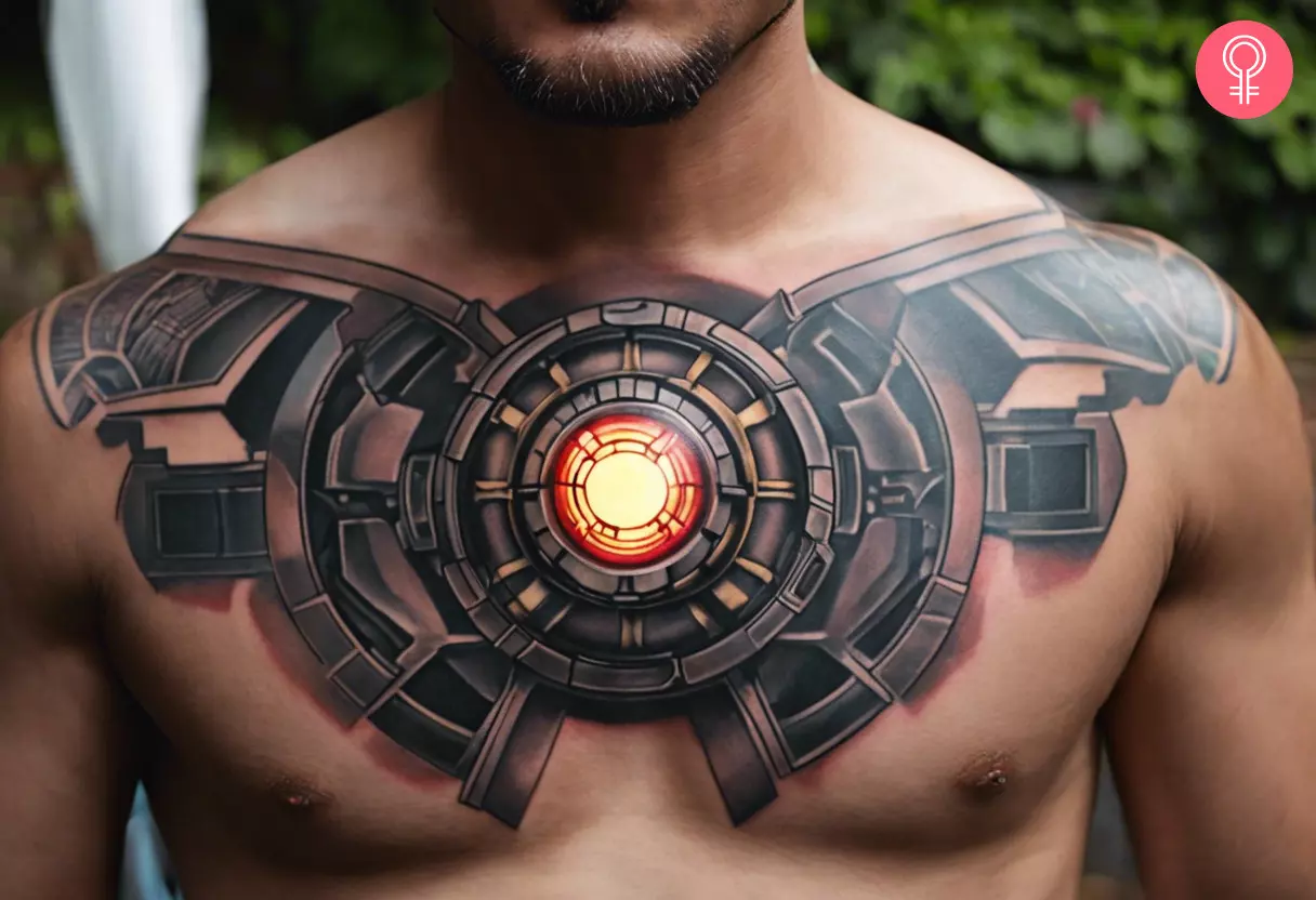 Man with an Iron Man heart tattoo