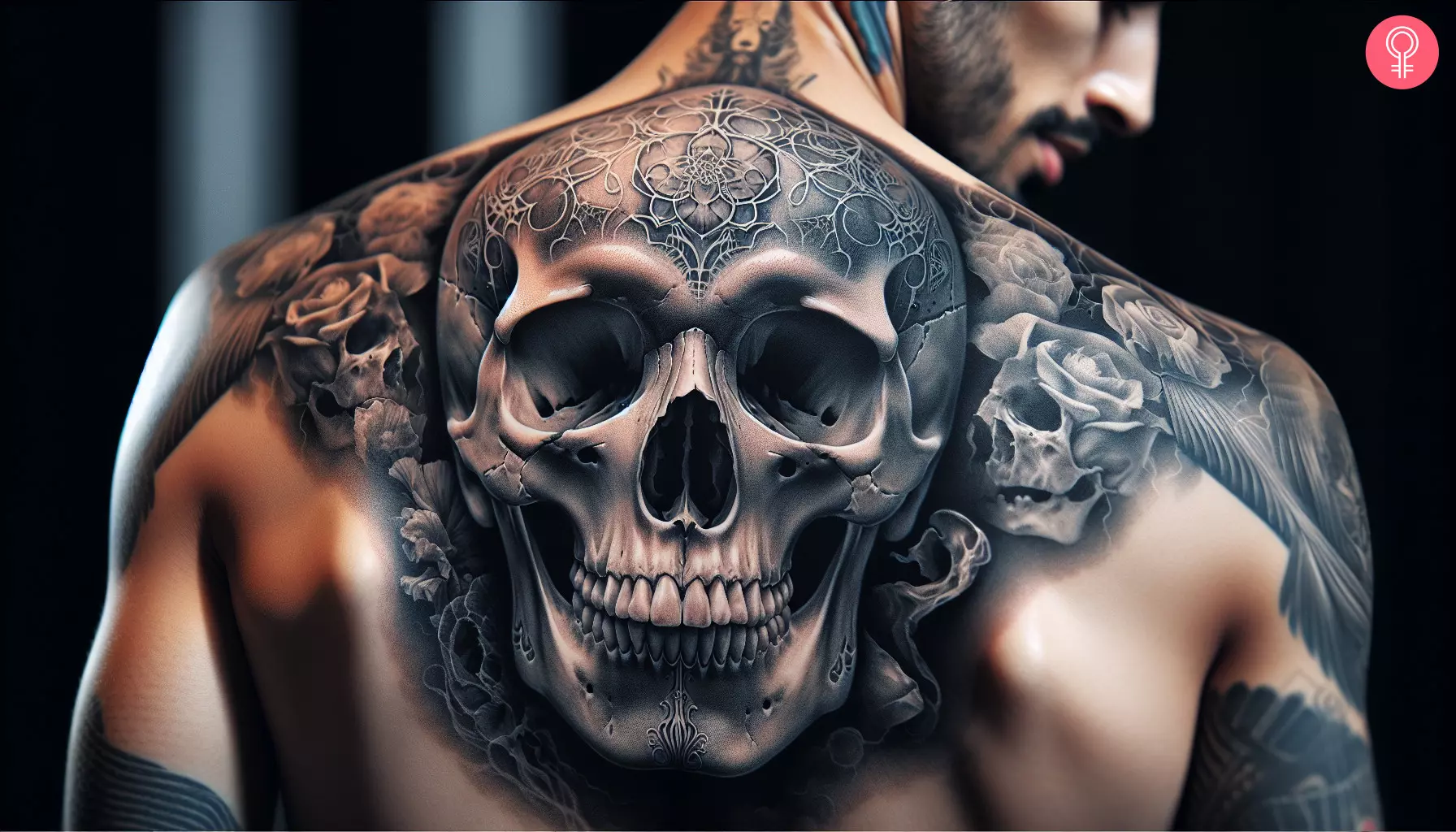 Man with realistic skull tattoo on his back