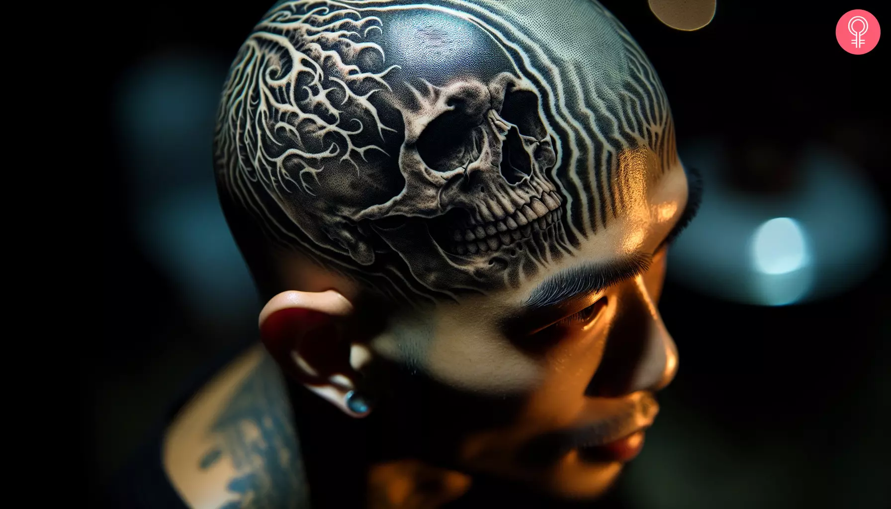 Man with skull head tattoo
