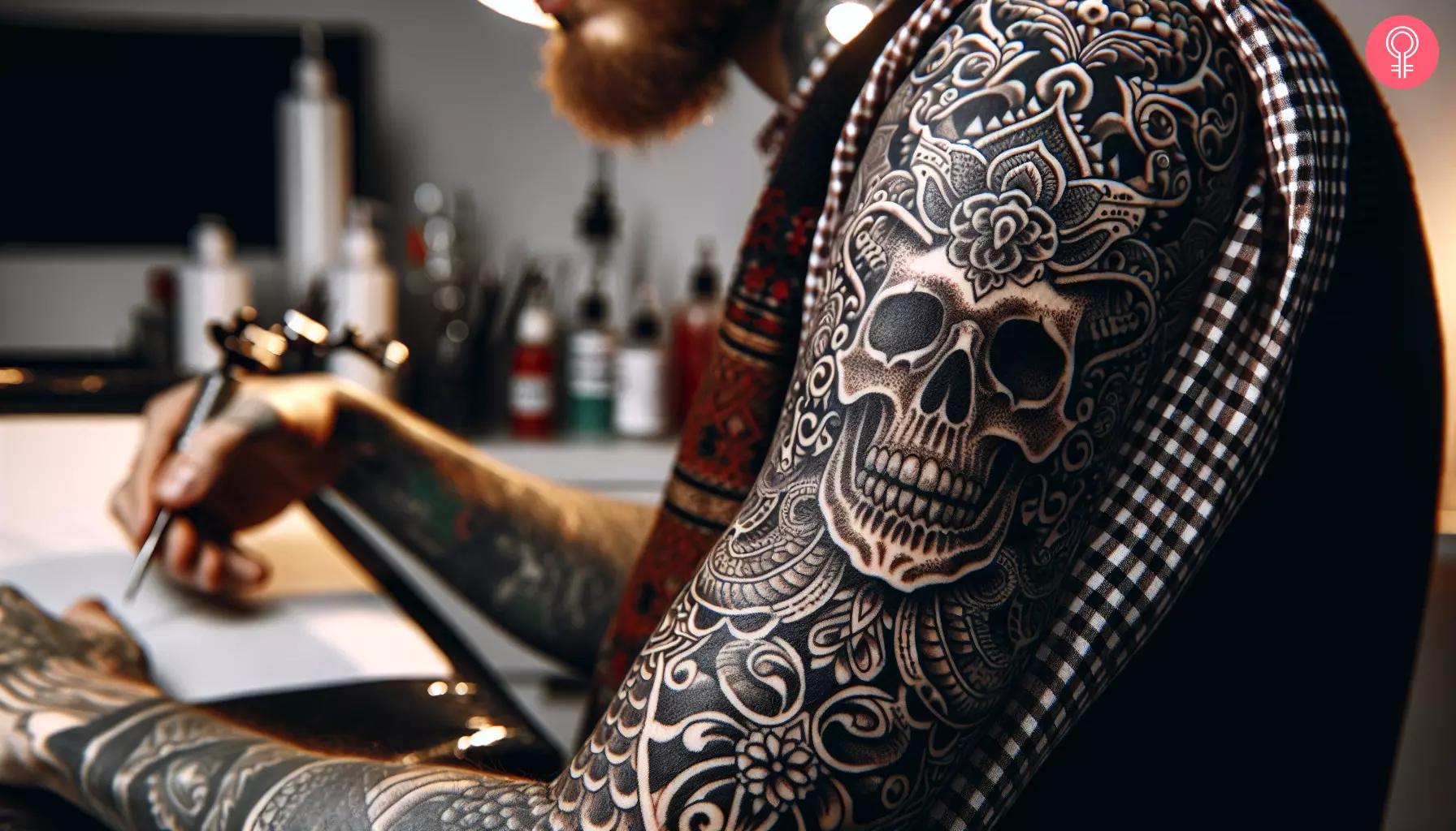 Man with skull tattoo on his sleeve