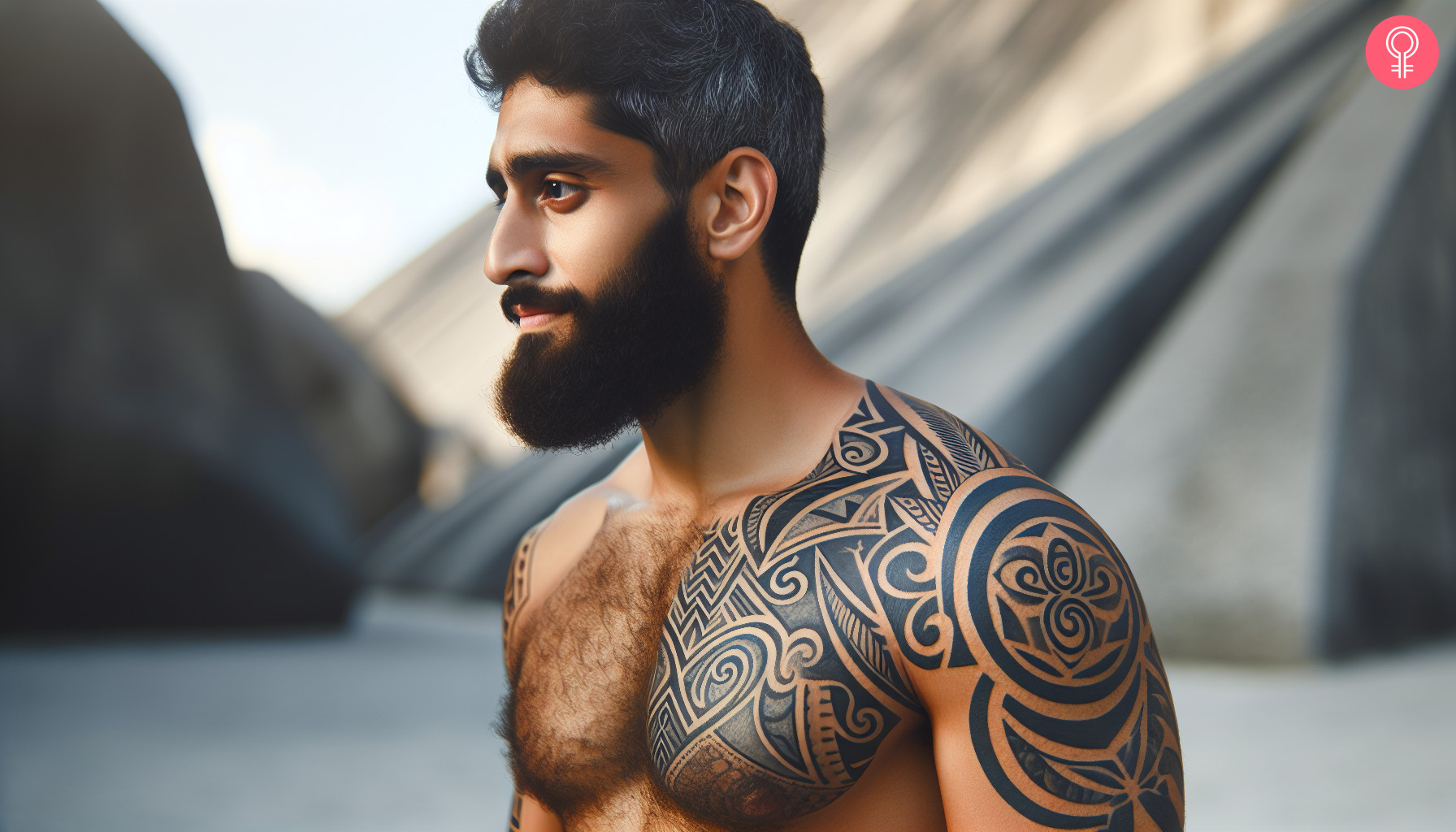 Maori chest and arm tattoo on a man