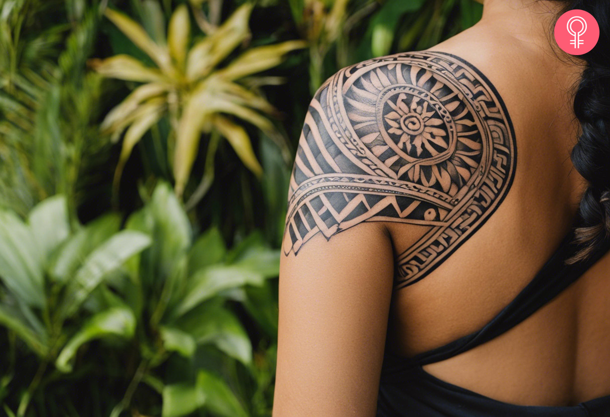 Maori polynesian tattoo on the shoulder