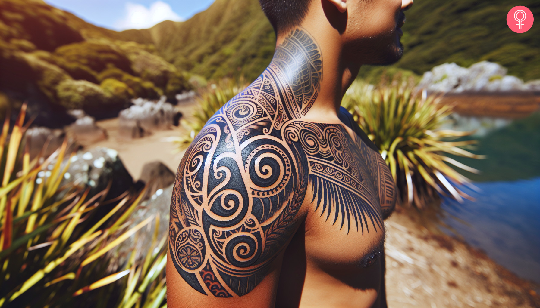 Maori shoulder sleeve tattoo on a man