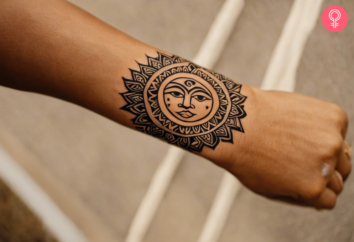 Maori sun tattoo on the wrist