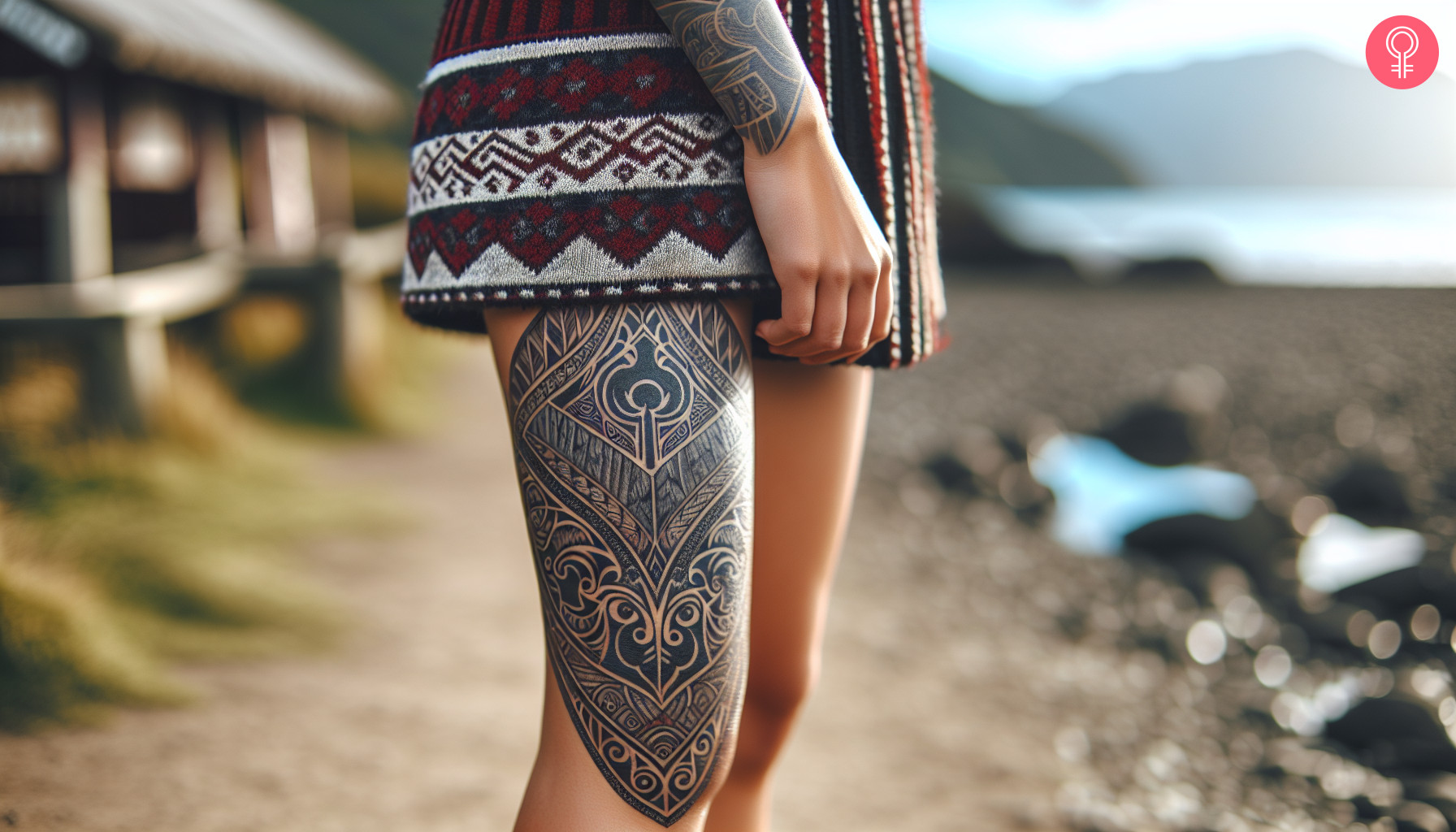 Maori thigh tattoo on a woman