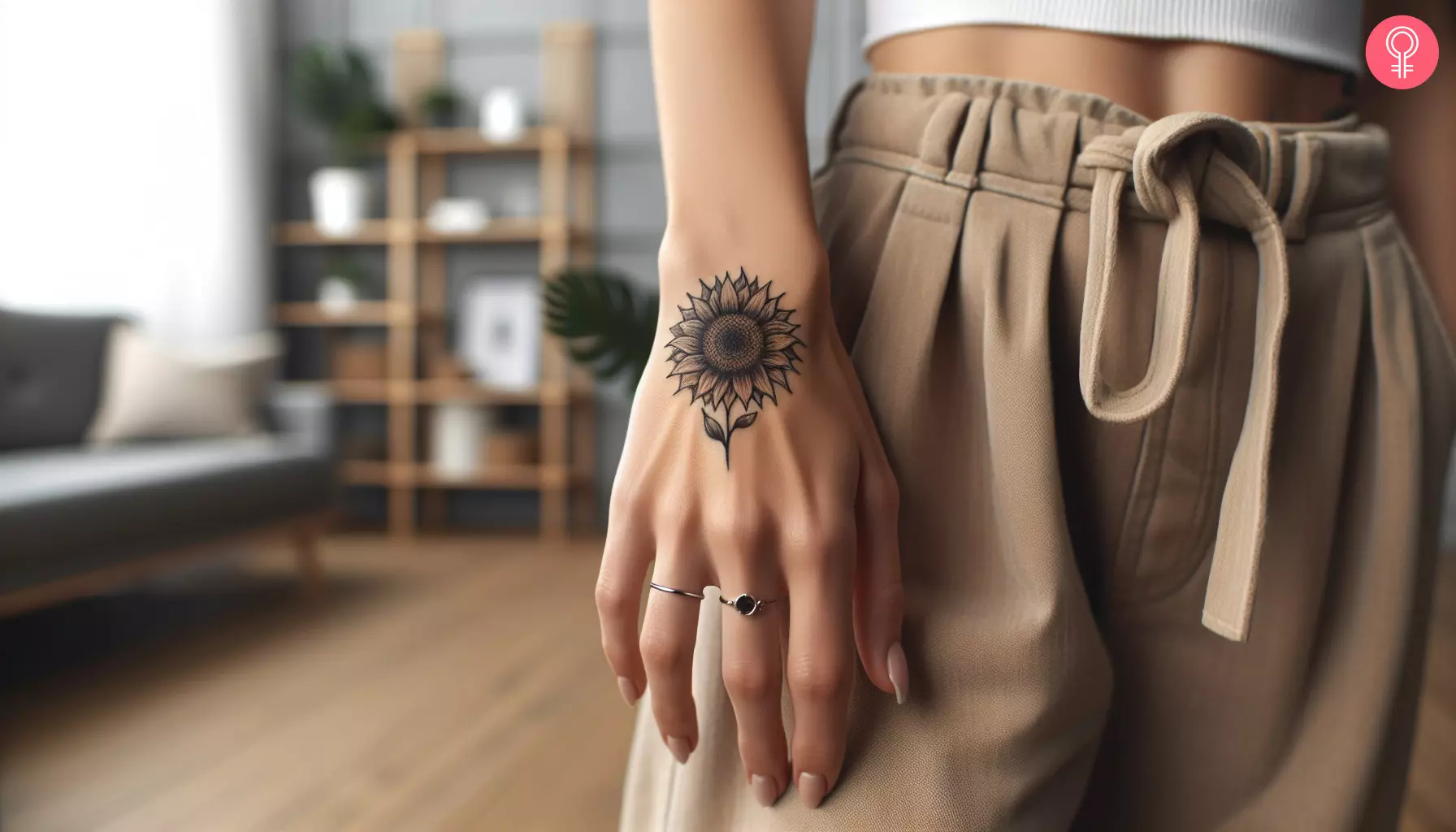 A micro realism flower tattoo on the back of the hand