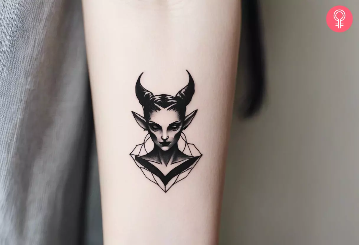 Miniature demon tattoo on the forearm
