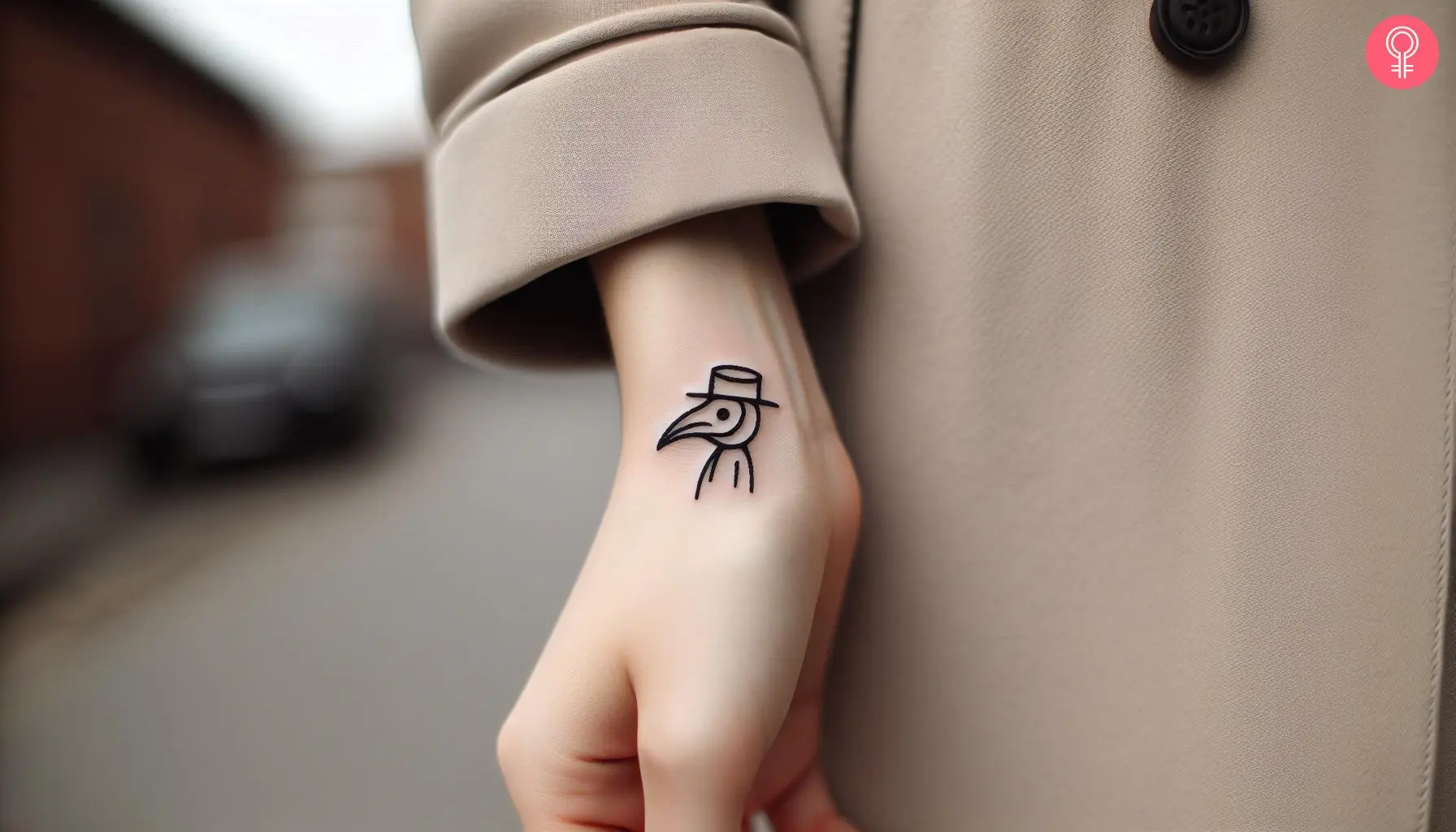 Minimalist plague doctor tattoo on the hand