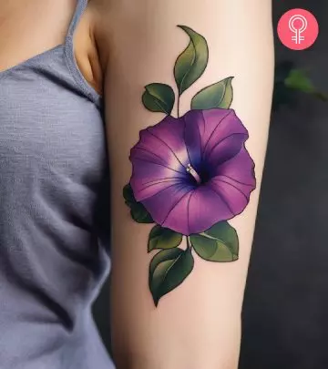 A woman with a colored Chinese zodiac tiger tattoo on her upper arm