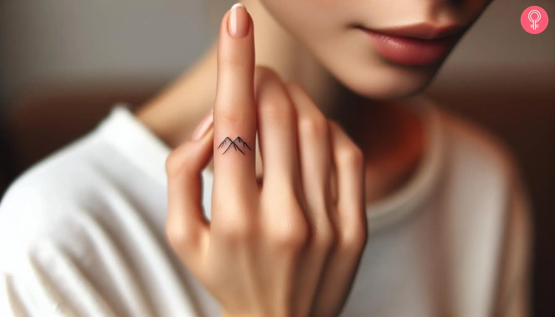 Woman with a small mountain tattoo on her finger