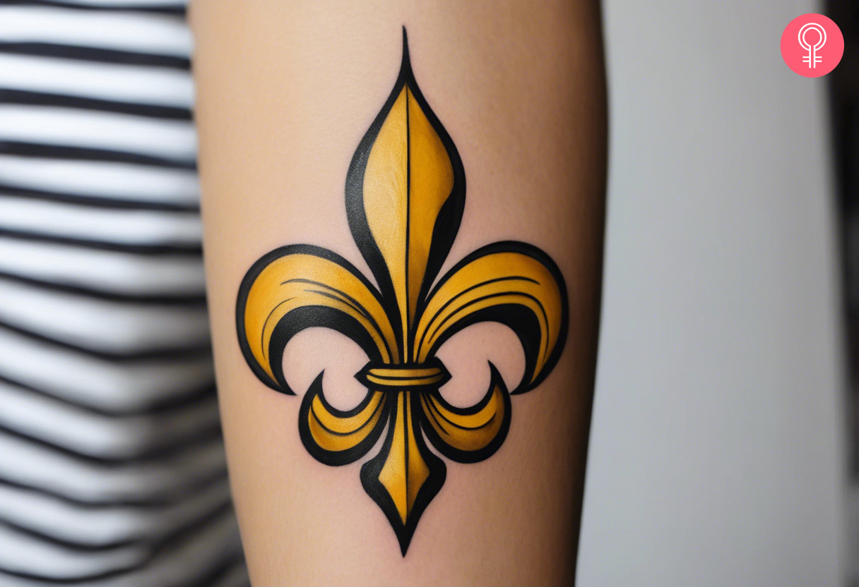 A New Orleans fleur de lis tattoo on the forearm
