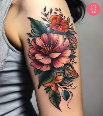 New school flower tattoo on the arm