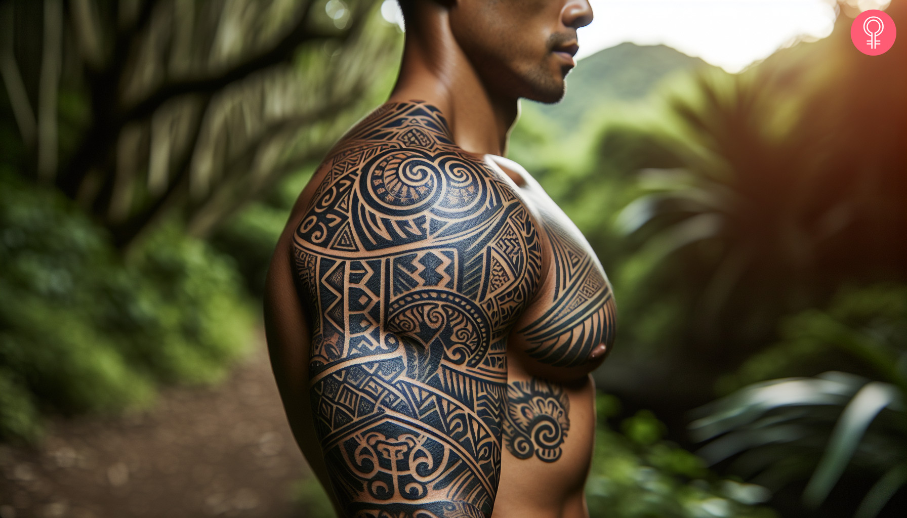 Ocean maori tattoo design on the upper arm of a man