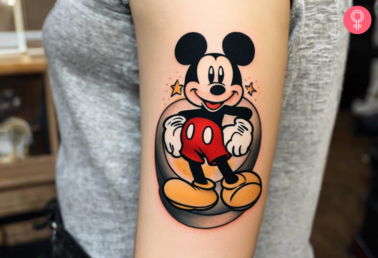 Old school Mickey Mouse tattoo on the forearm