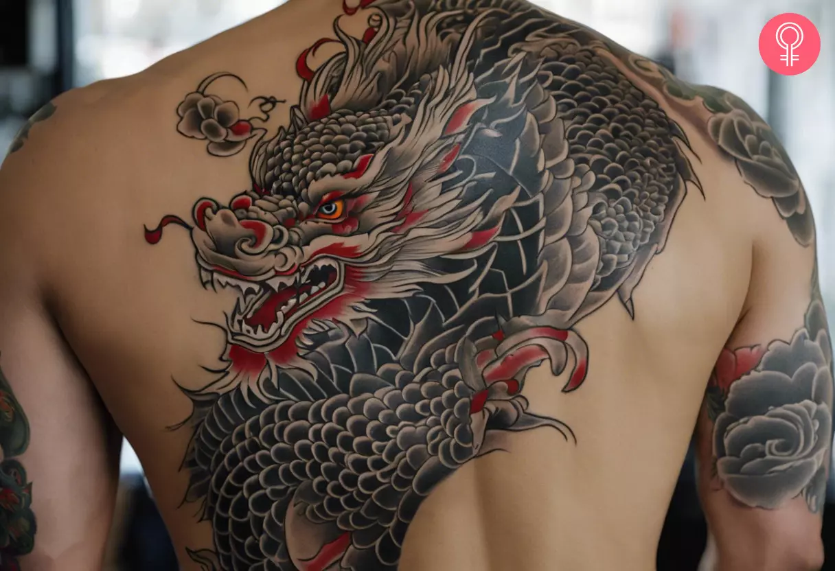 An oriental dragon tattoo on the back