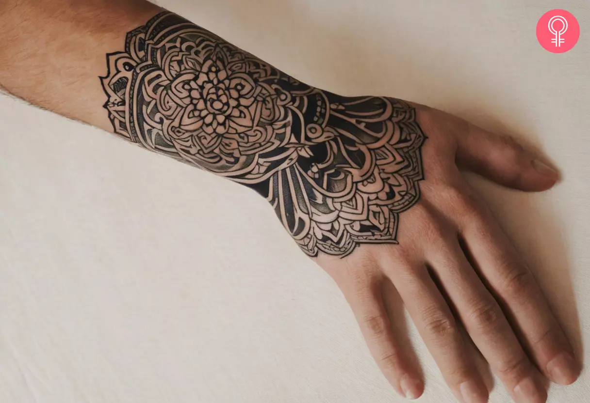 Ornamental tattoo on the hand