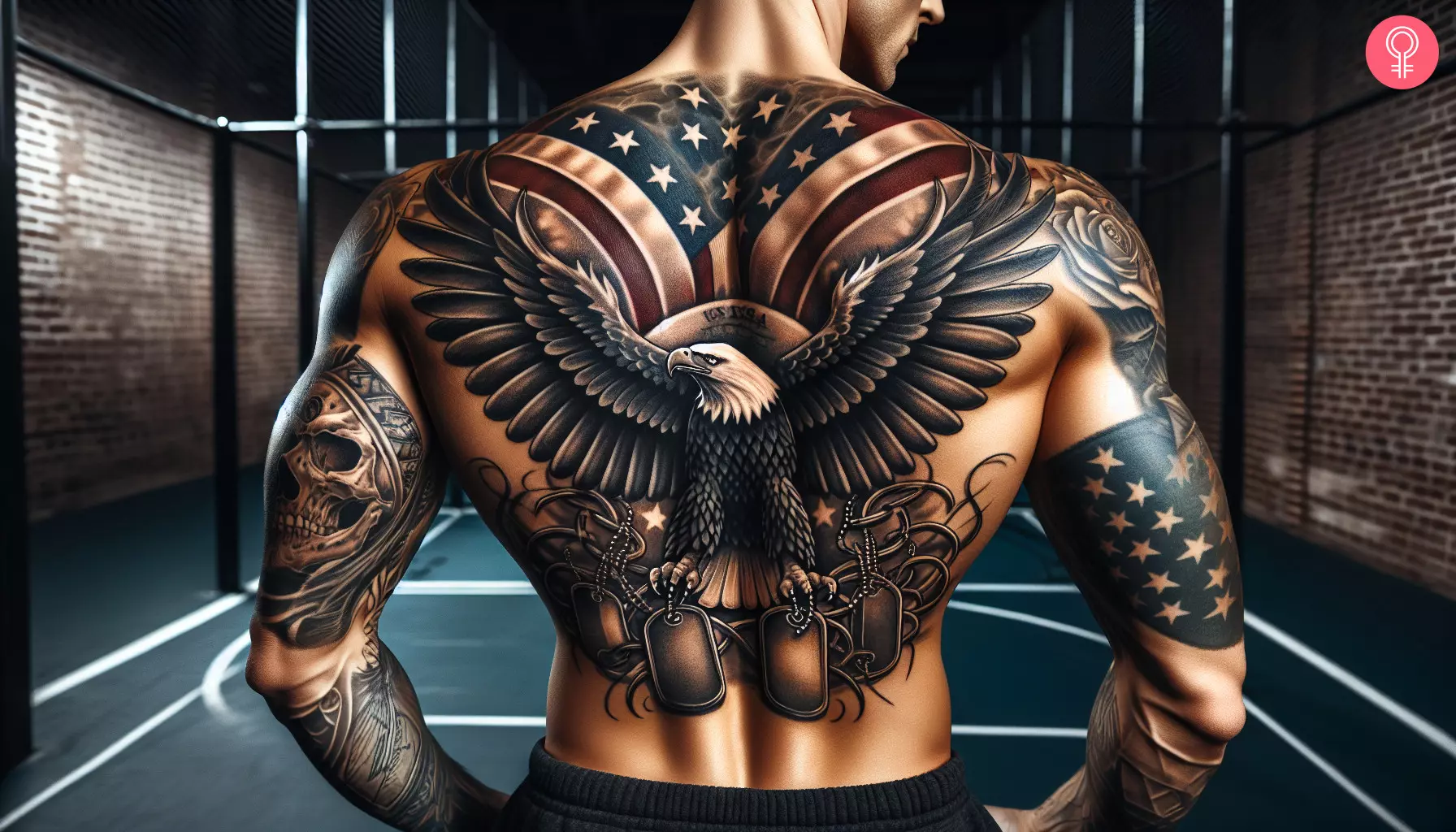 Eagle patriotic tattoo on the upper back