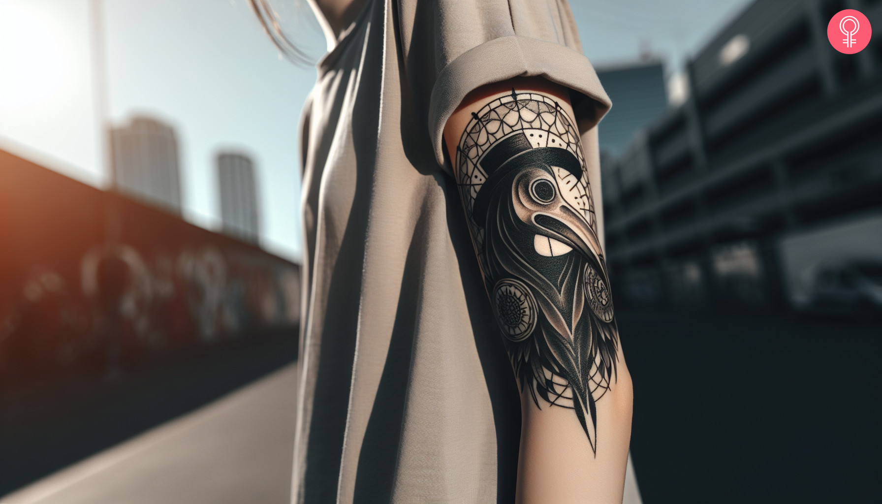 Plague doctor half-sleeve tattoo