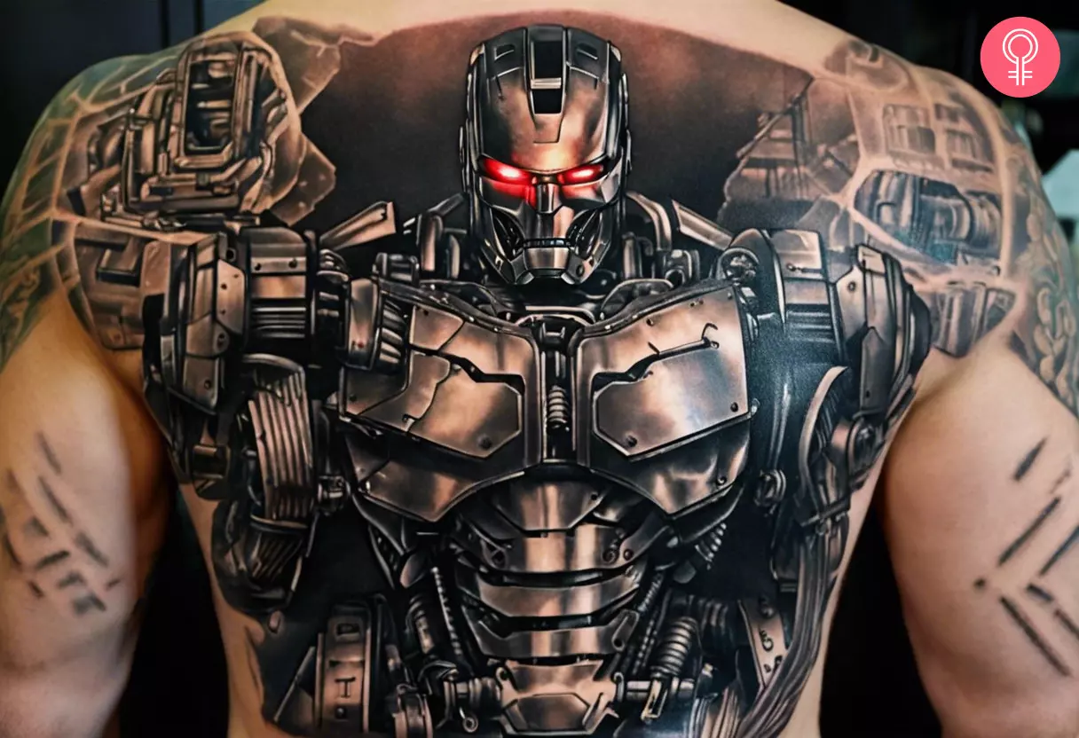 Realism "Terminator" tattoo on a man’s upper back