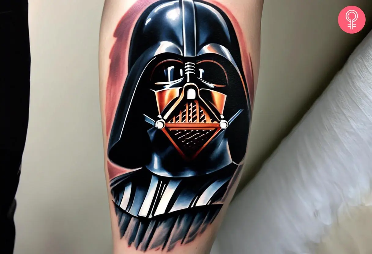 Realistic darth vader tattoo on the forearm