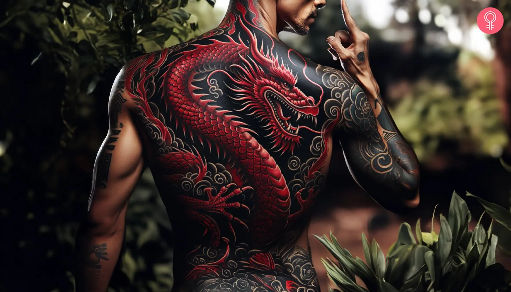 Red dragon tattoo on the back