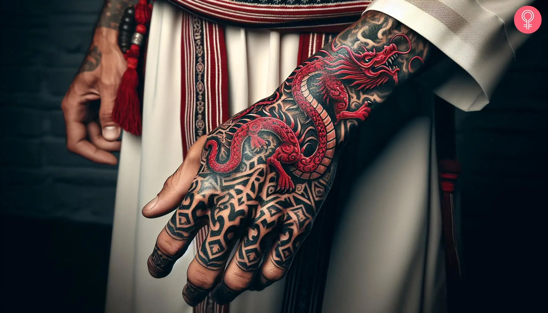 Red dragon tattoo on the hand