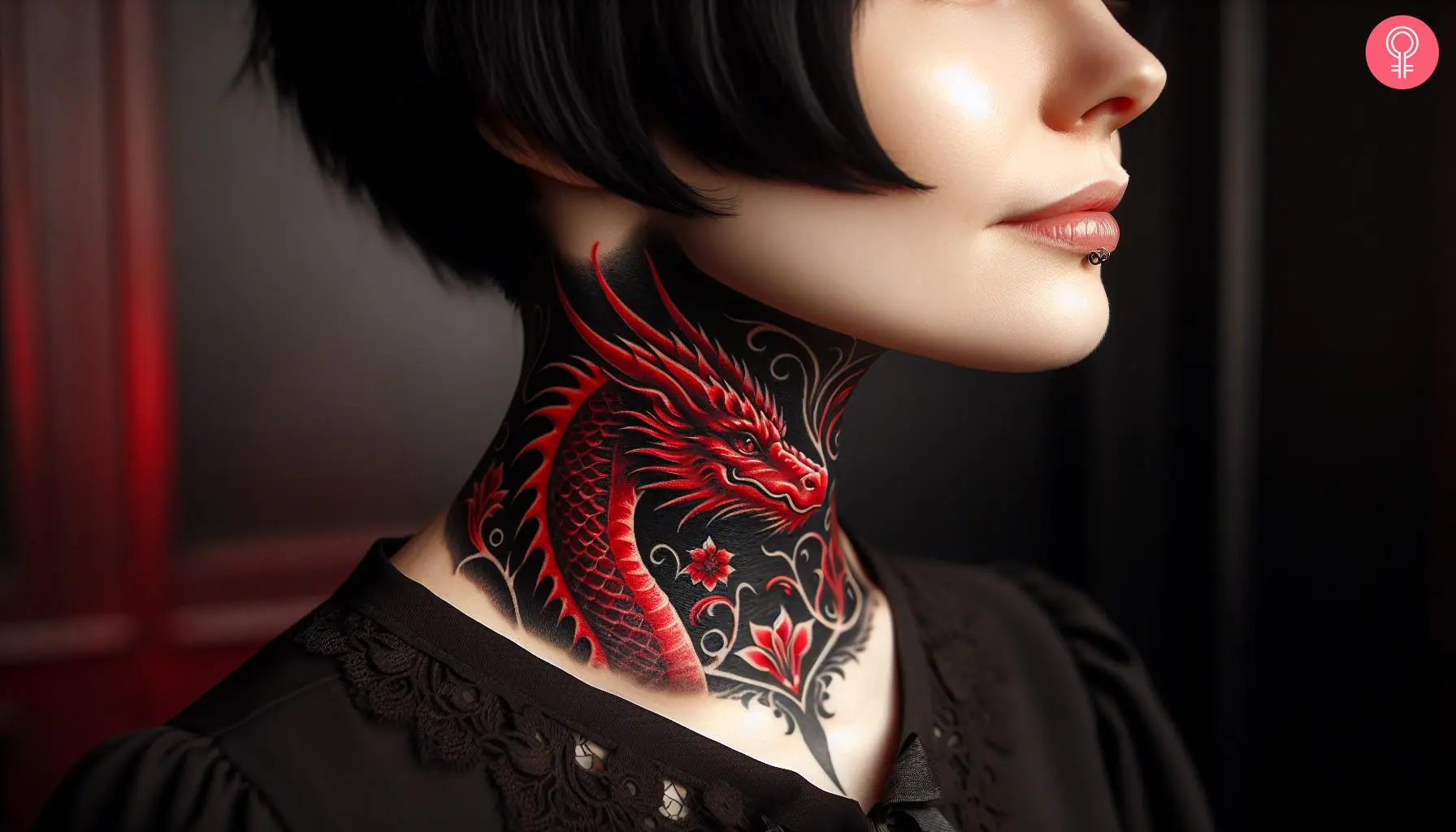 Red dragon tattoo on the neck