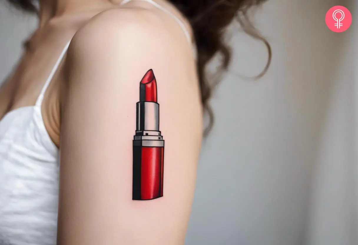 Woman with a red lipstick tattoo