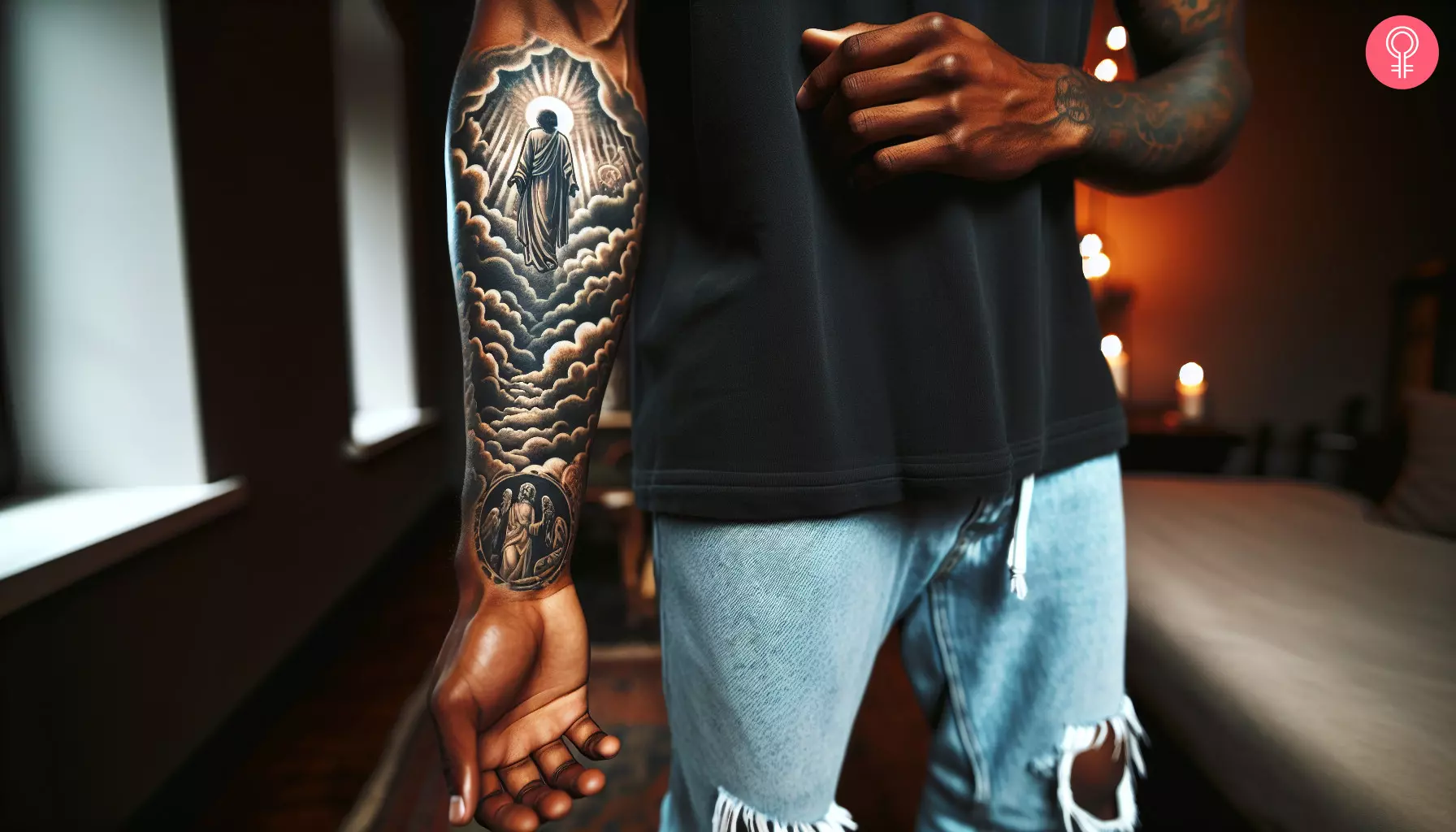 Religious heavenly tattoo on the arm