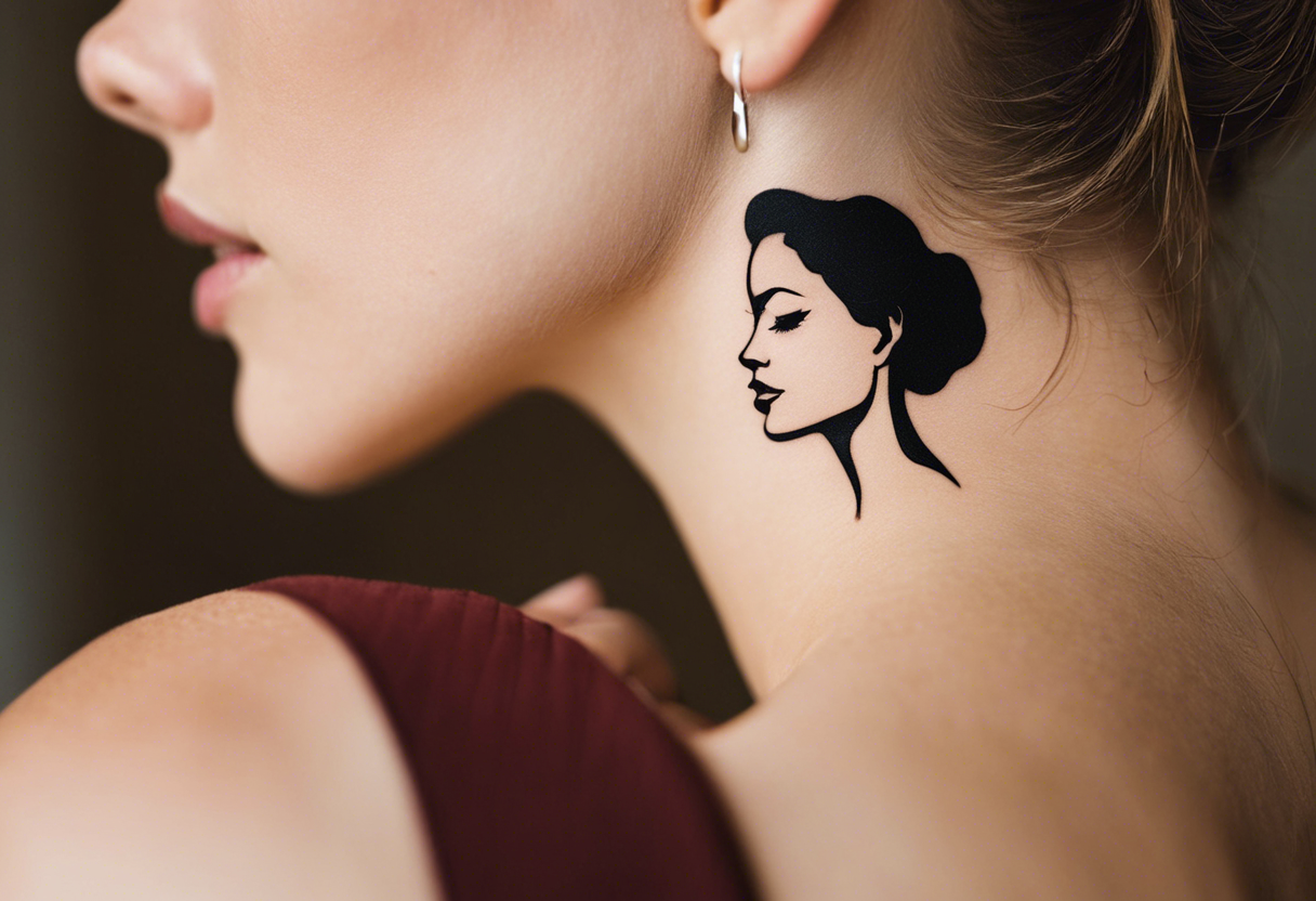 Silhouette outline tattoo of a woman's face