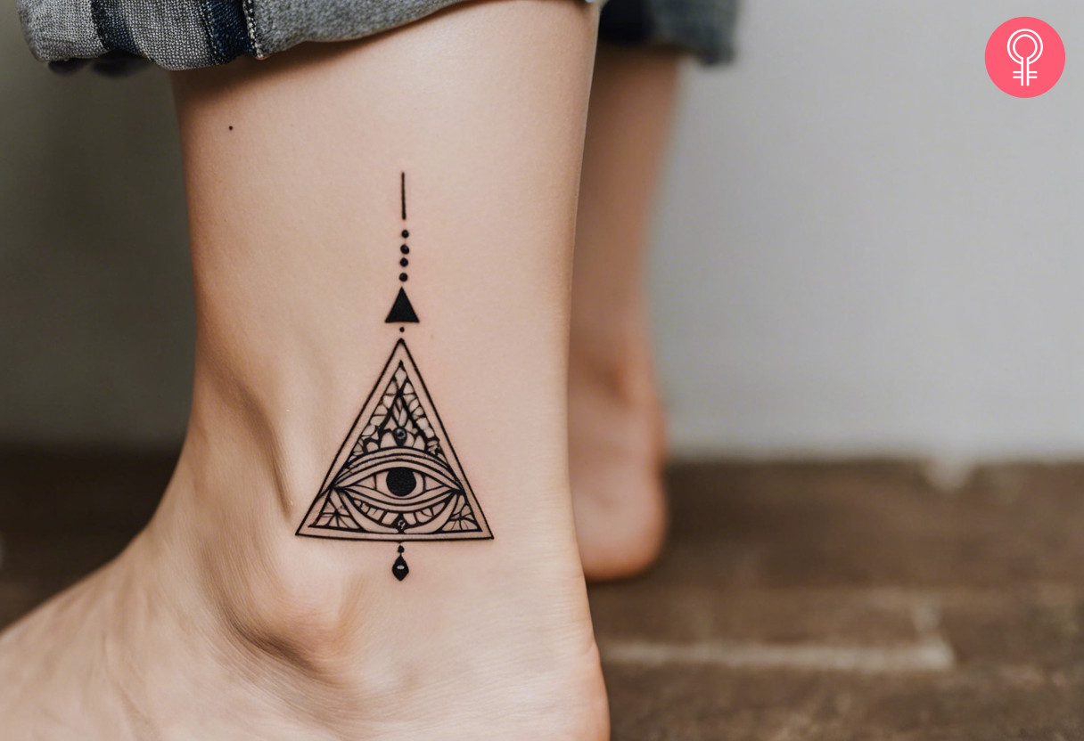 A small third eye tattoo on the ankle