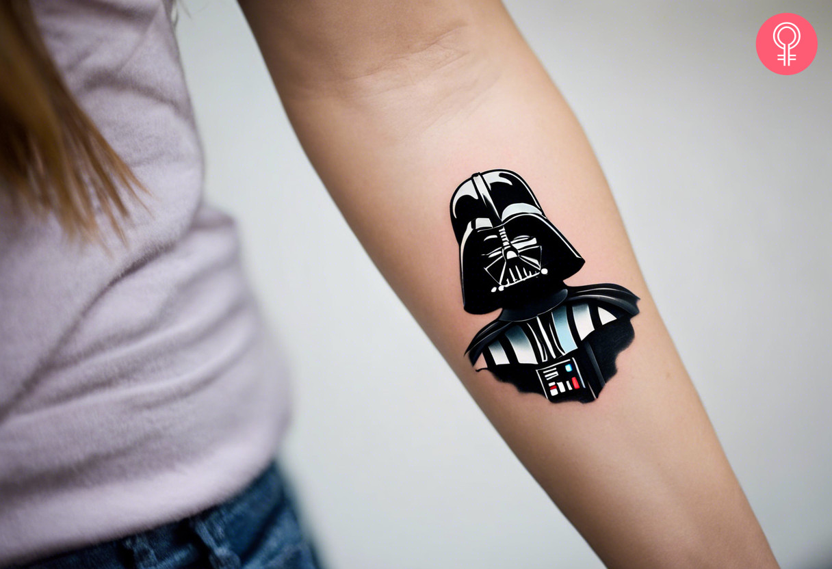 Small darth vader tattoo on the forearm