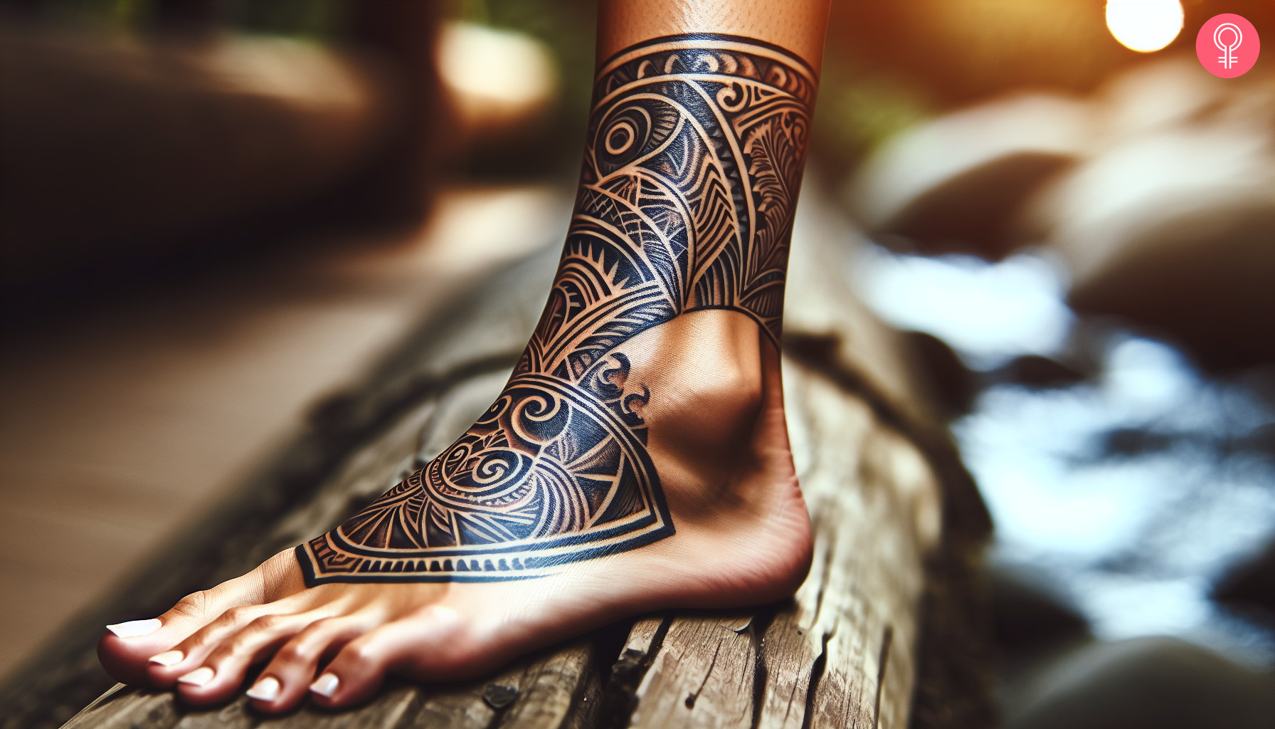 Small maori tattoo design on the foot of a man