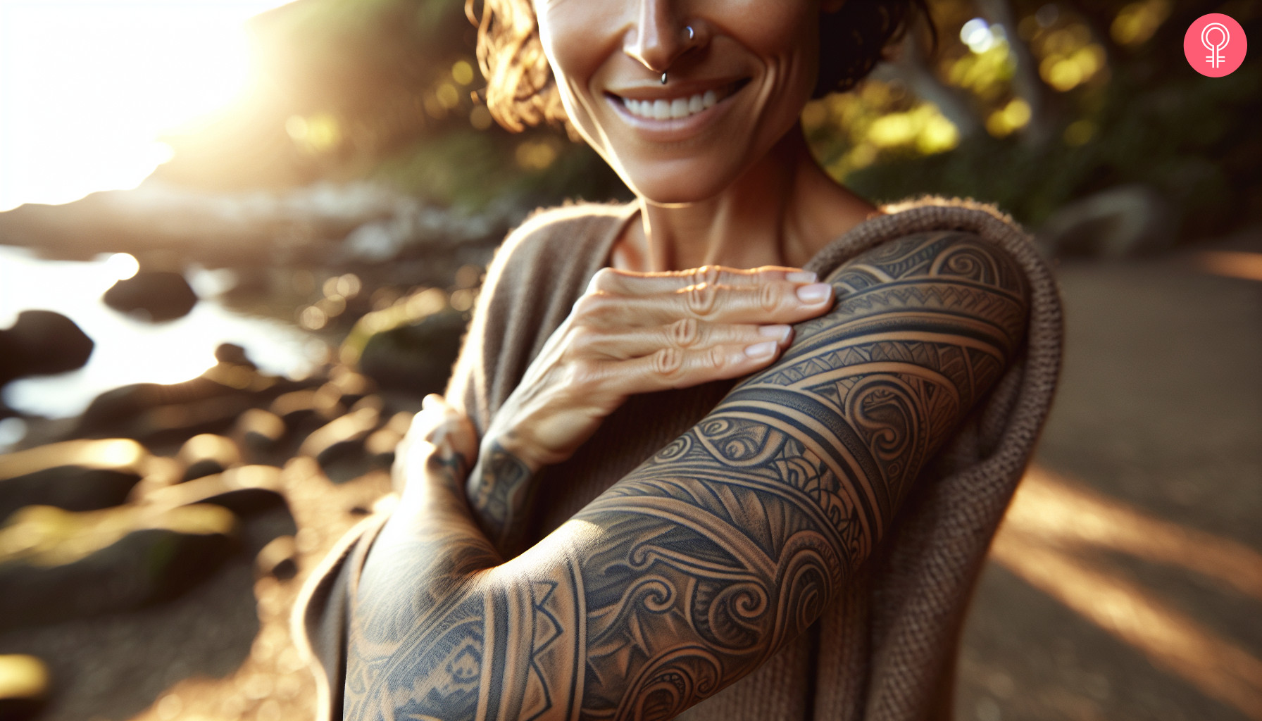 Spirals maori sleeve tattoo on a woman