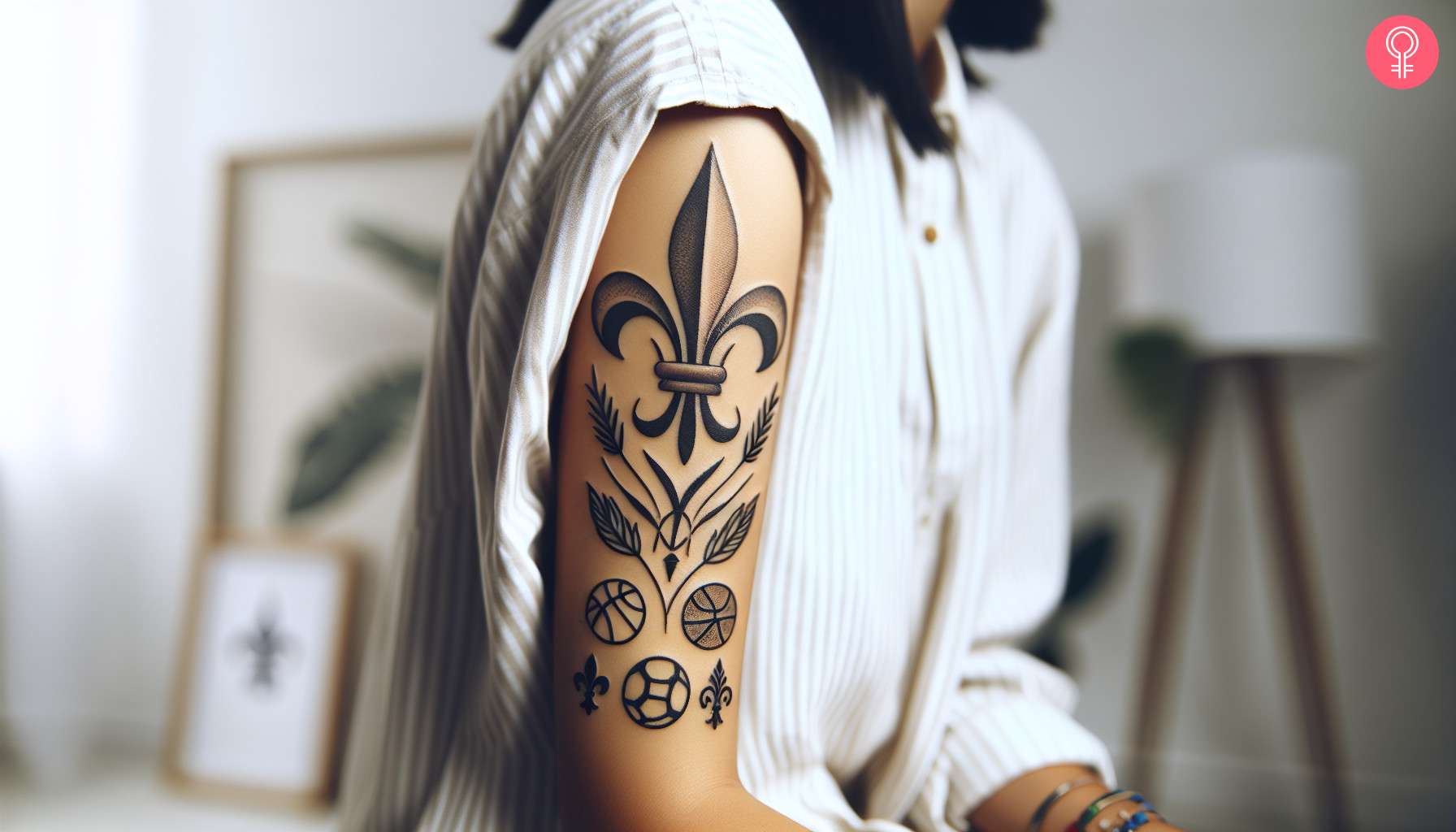 An upper arm sportsman fleur de lis tattoo