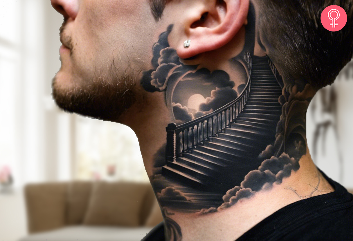A ‘Stairway To Heaven’ tattoo on the neck