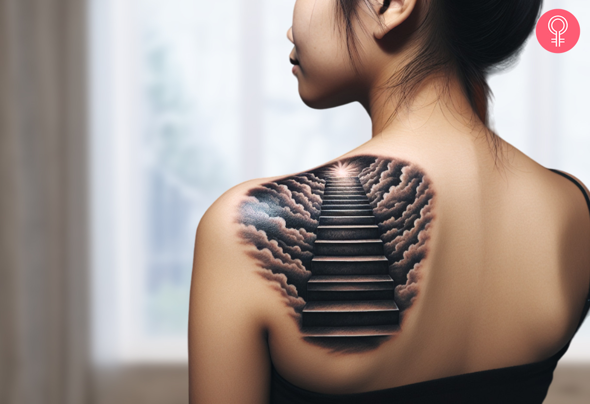 A ‘Stairway To Heaven’ tattoo on the shoulder