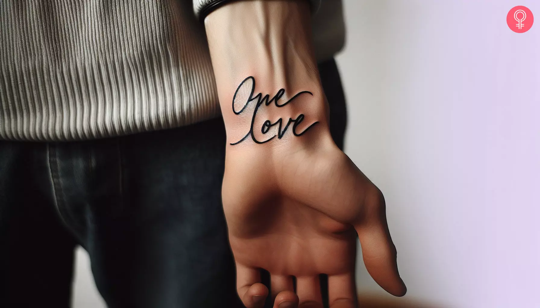 The words ‘one love’ inked on the wrist