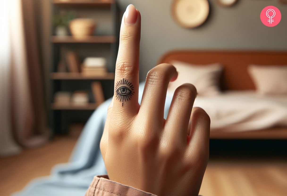 A minimalist third eye tattoo on the finger